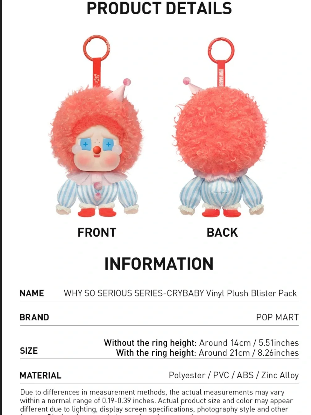 Why So Serious Crybaby Plush Doll - Pink Curly Hair